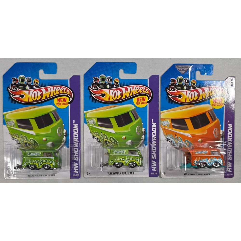 2013 Hot Wheels HW Blue Cards Volkswagen Kool Kombi Lot Of 3 the Green & Orange